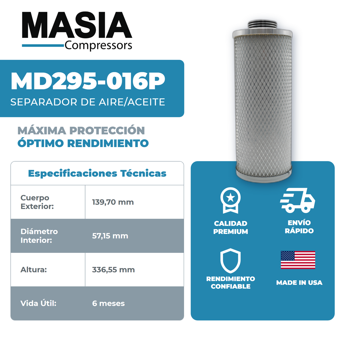 02250185-532 Filtro Separador Compatible con Sullair