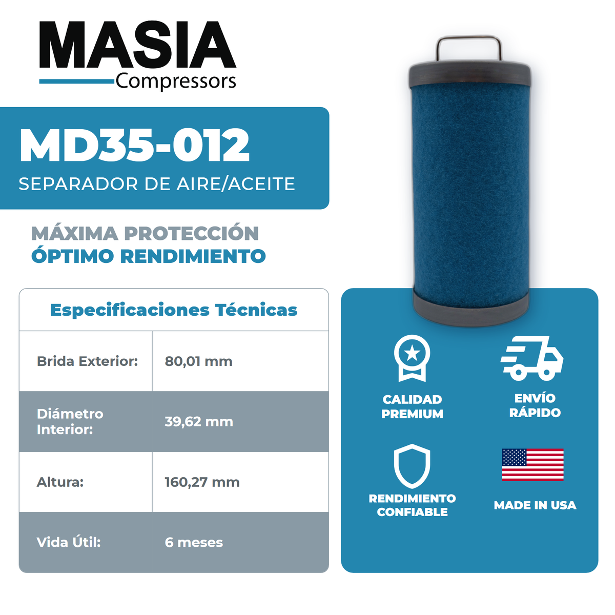 6.1893.0 Filtro Separador Compatible con Kaeser