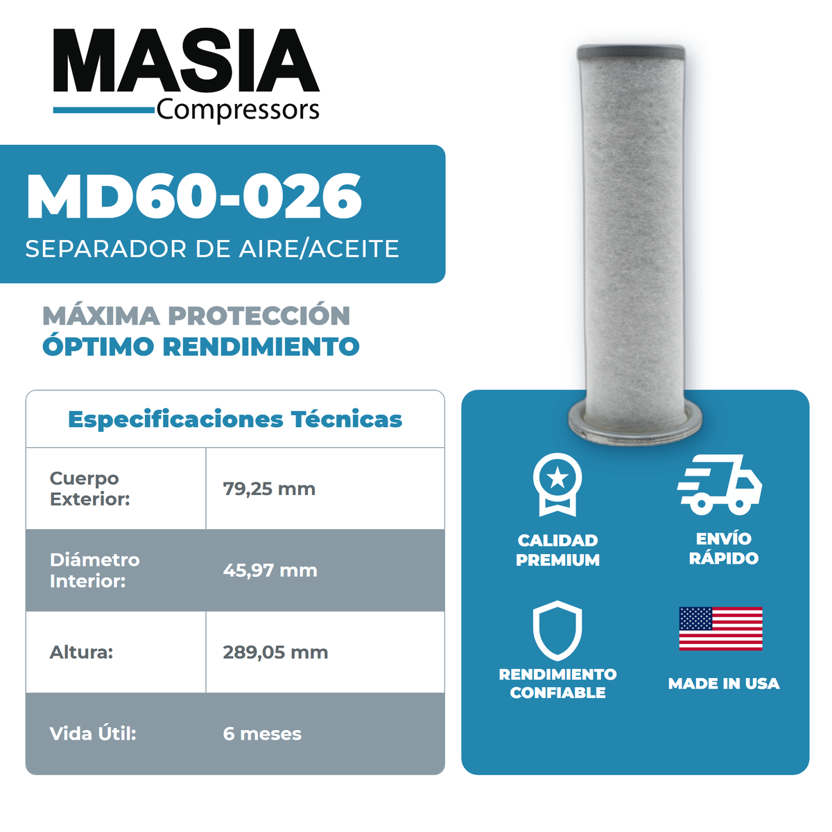 2901-0099-01 Filtro Separador Compatible con Atlas Copco
