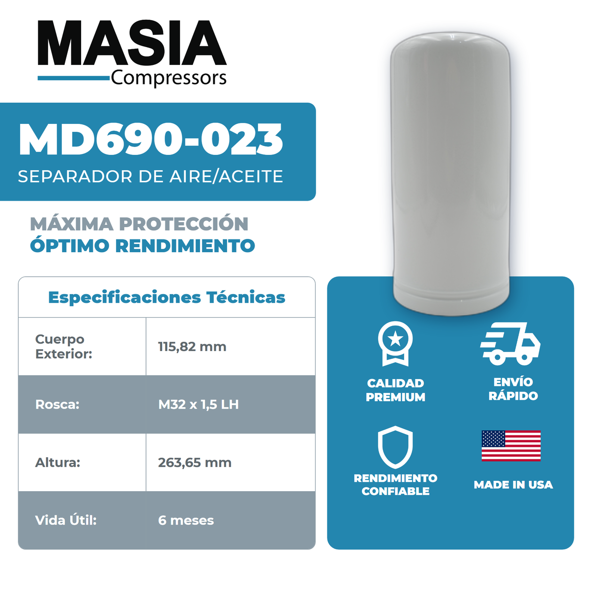 1625-7753-00 Filtro Separador Compatible con Atlas Copco