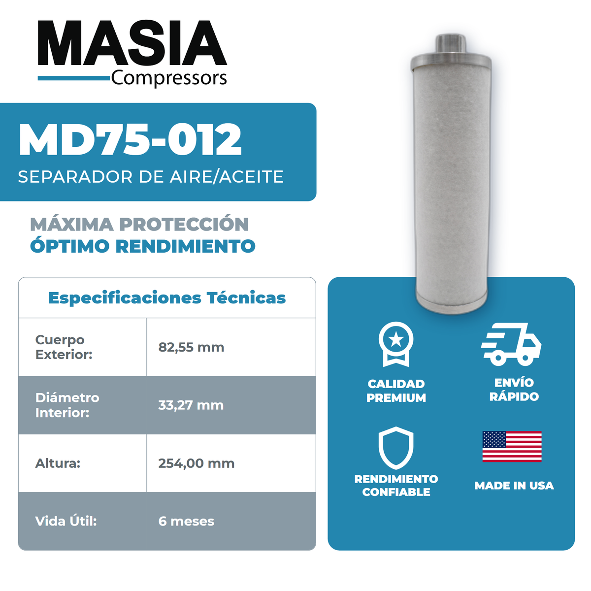 2250106-789 Filtro Separador Compatible con Sullair