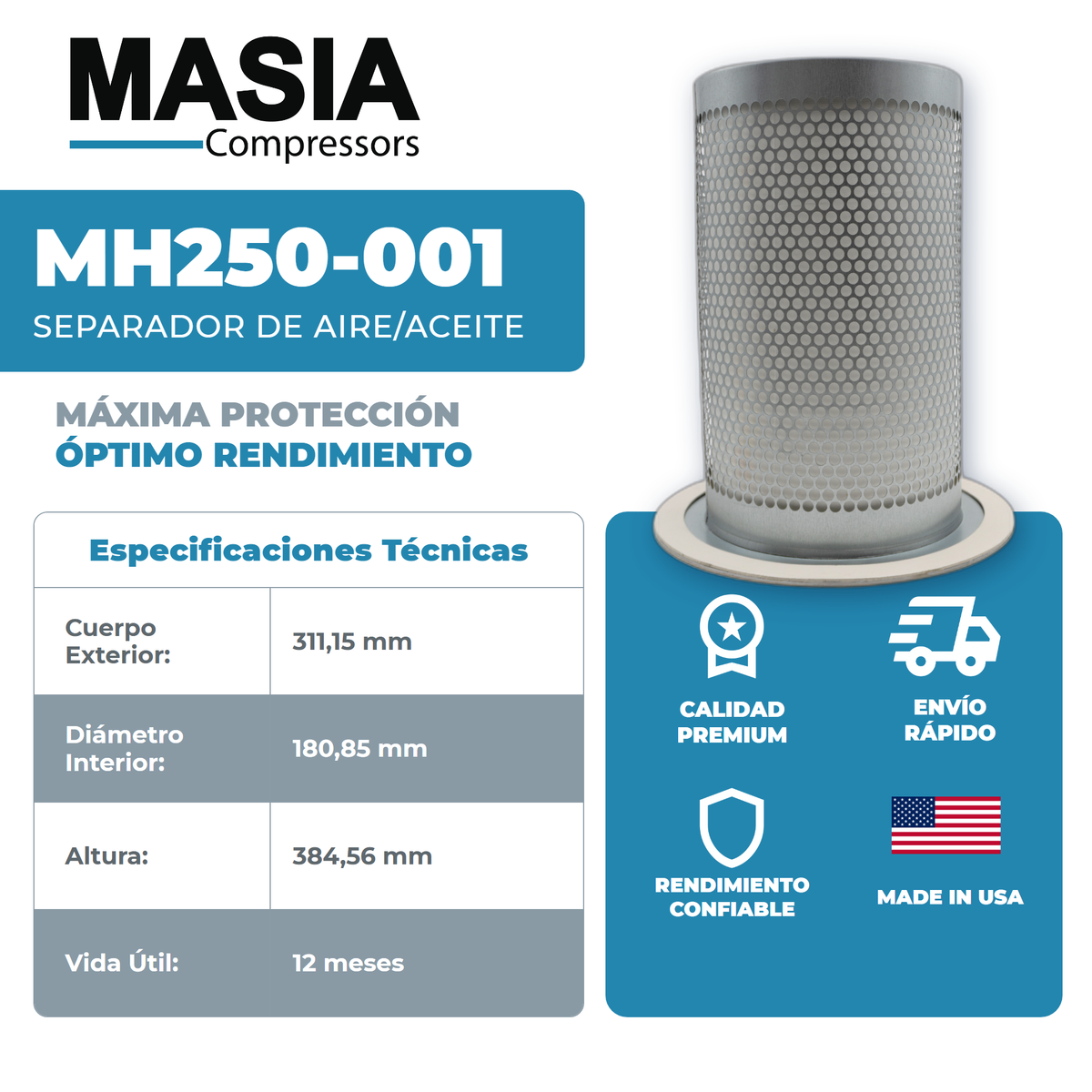 MH250-001 Filtro Separador Masia Compressors