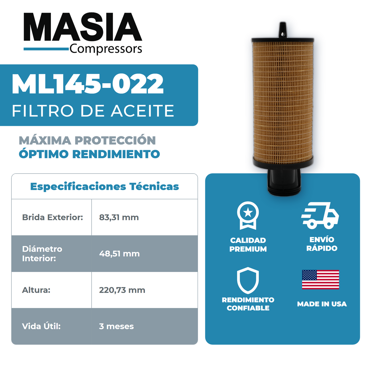 1622-3142-00 Filtro de Aceite Compatible con Atlas Copco