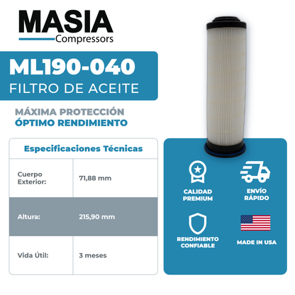 ML190-040 Filtro de Aceite Masia Compressors
