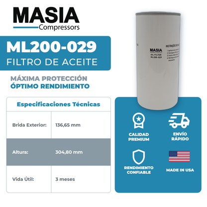 1621-8750-99 Filtro de Aceite Compatible con Atlas Copco