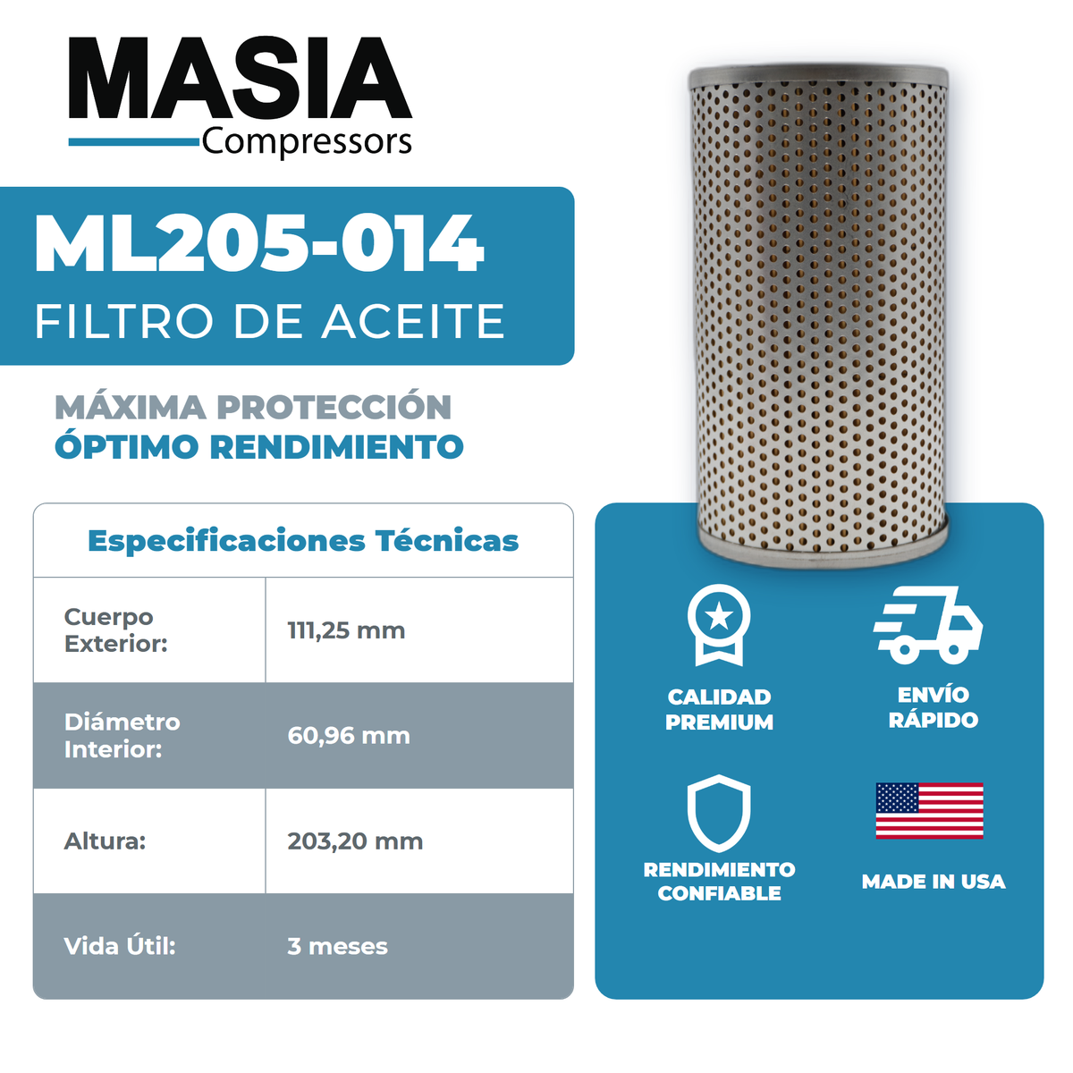39711650 Filtro de Aceite Compatible con Ingersoll Rand