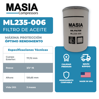 L20252 Filtro de Aceite Compatible con Purolator