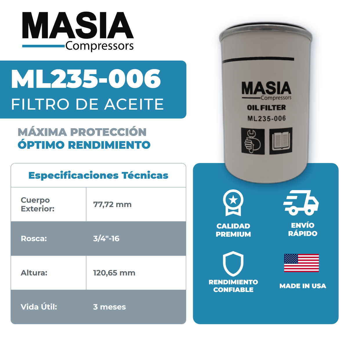 2236106018 Filtro de Aceite Compatible con Abac American