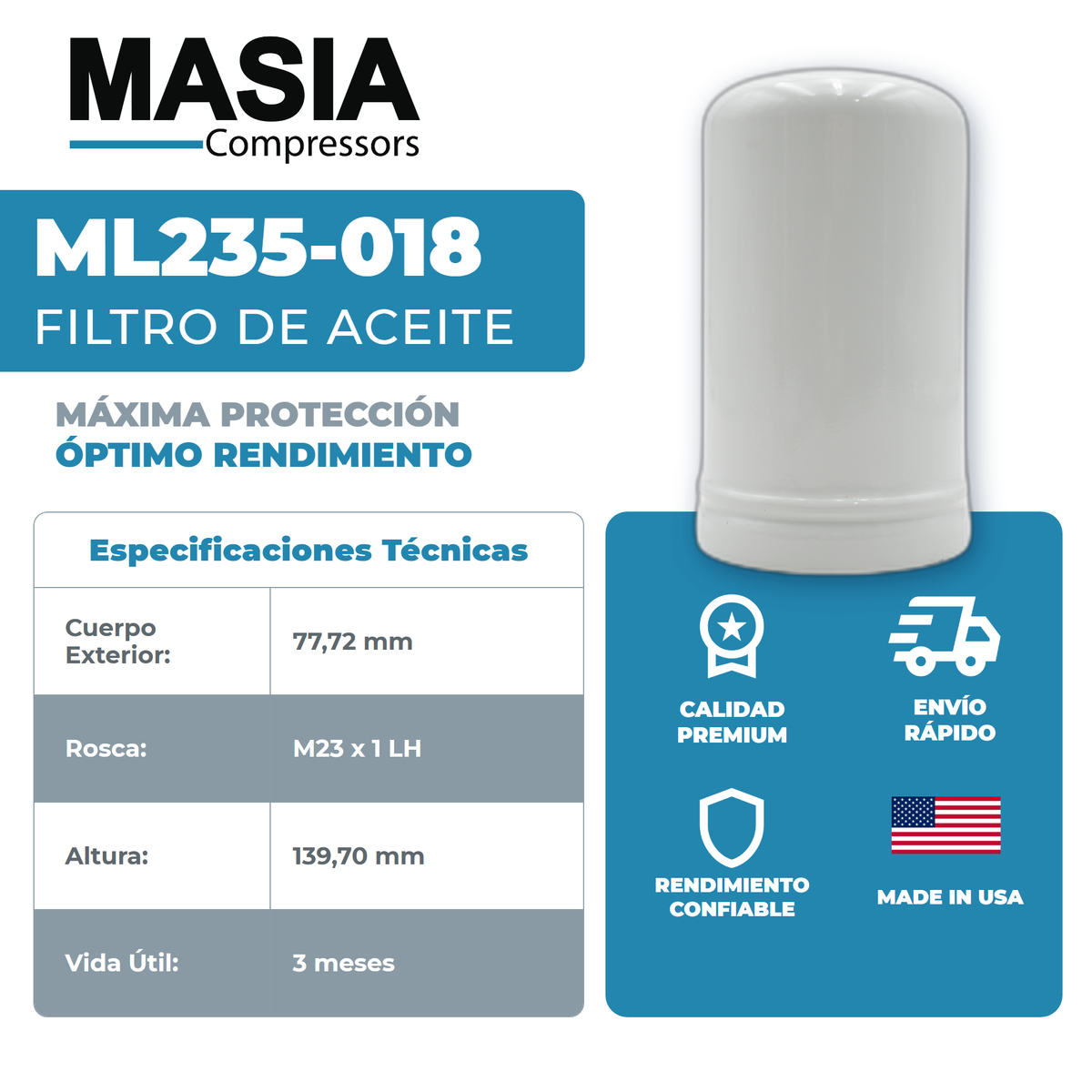 2202-9295-50 Filtro de Aceite Compatible con Atlas Copco
