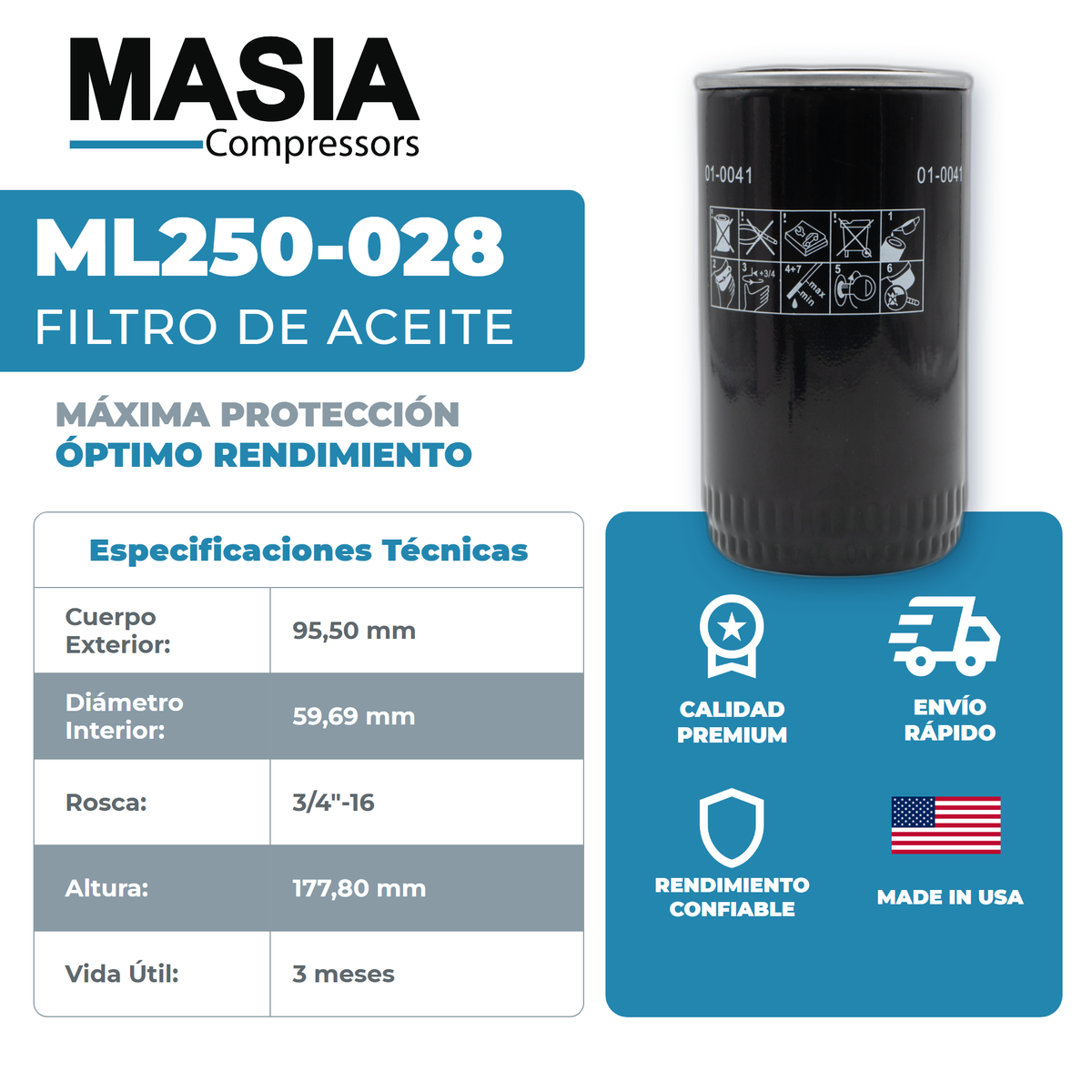 1P3547 Filtro de Aceite Compatible con Chicago Pneumatic