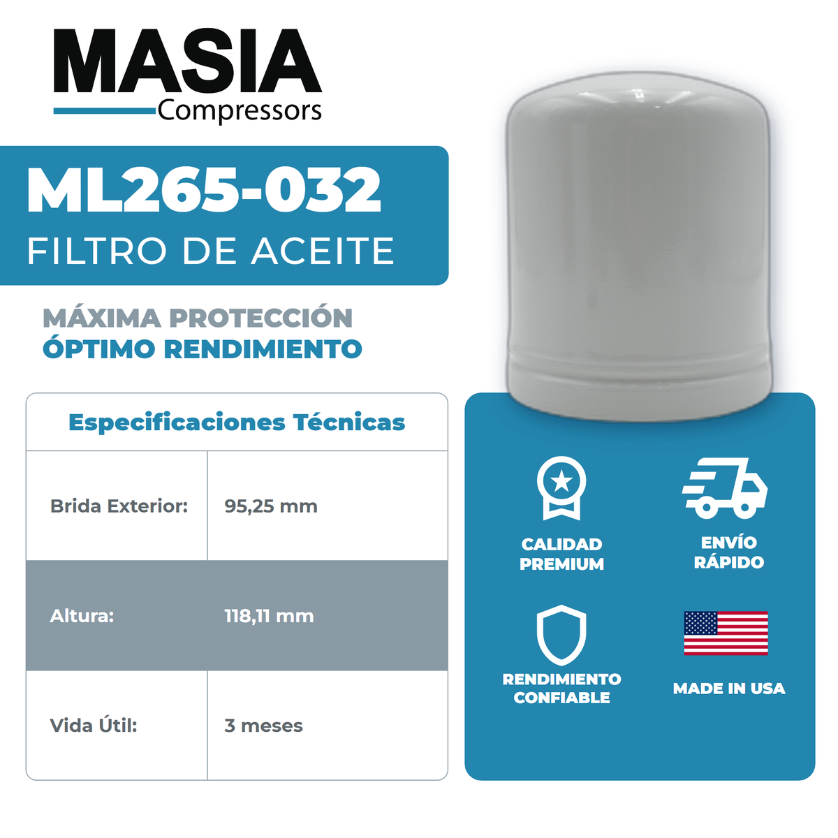 1625-4274-00 Filtro de Aceite Compatible con Atlas Copco