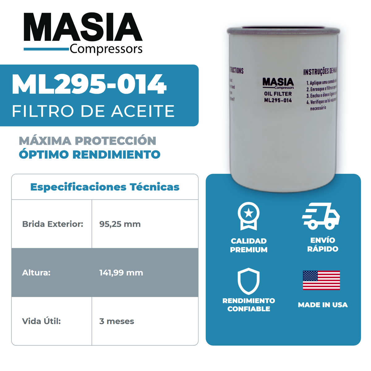 ML295-014 Filtro de Aceite Masia Compressors