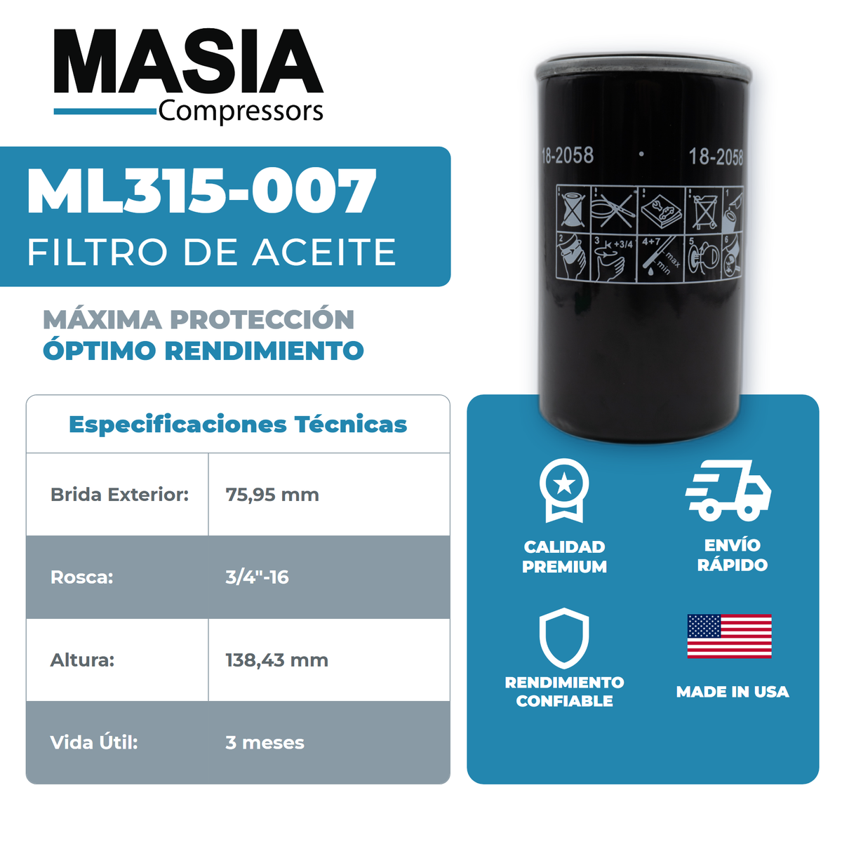 KL315-007 Filtro de Aceite Keltec Technolab