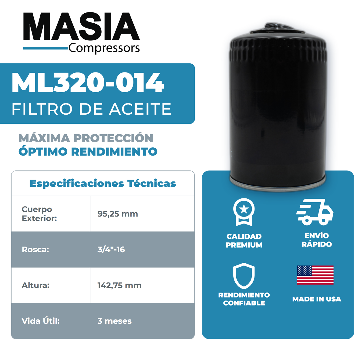 1809002 Filtro de Aceite Compatible con Dekker Vacuum