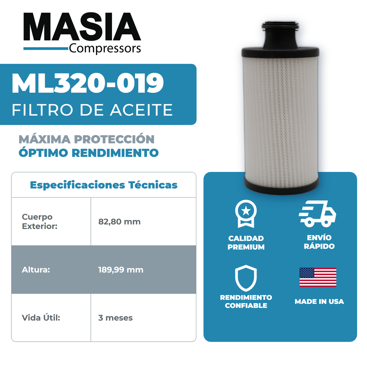 ML320-019 Filtro de Aceite Masia Compressors