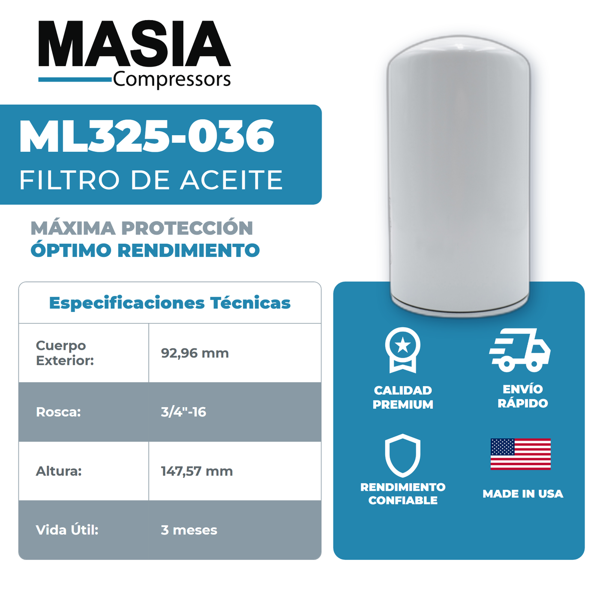 B004800770003 Filtro de Aceite Compatible con Elgi