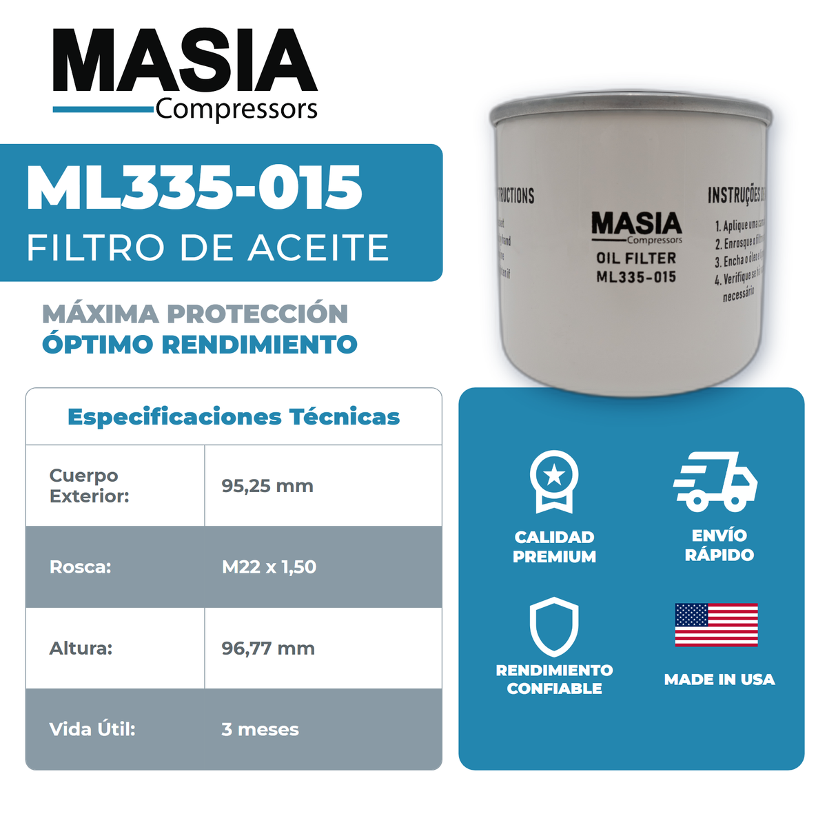 ML335-015 Filtro de Aceite Masia Compressors