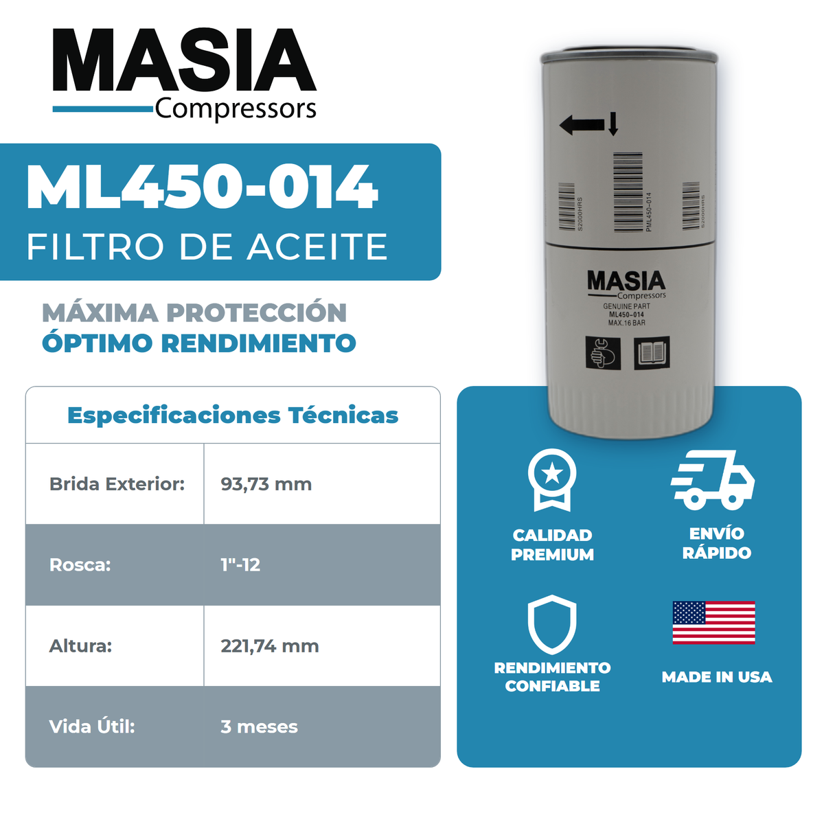 67 505 59 016 Filtro de Aceite Compatible con Mann Filter
