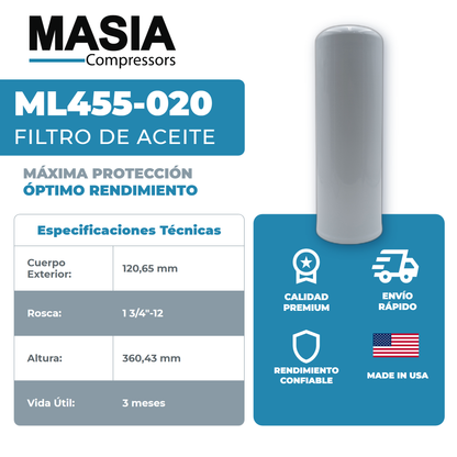 ML455-020 Filtro de Aceite Masia Compressors