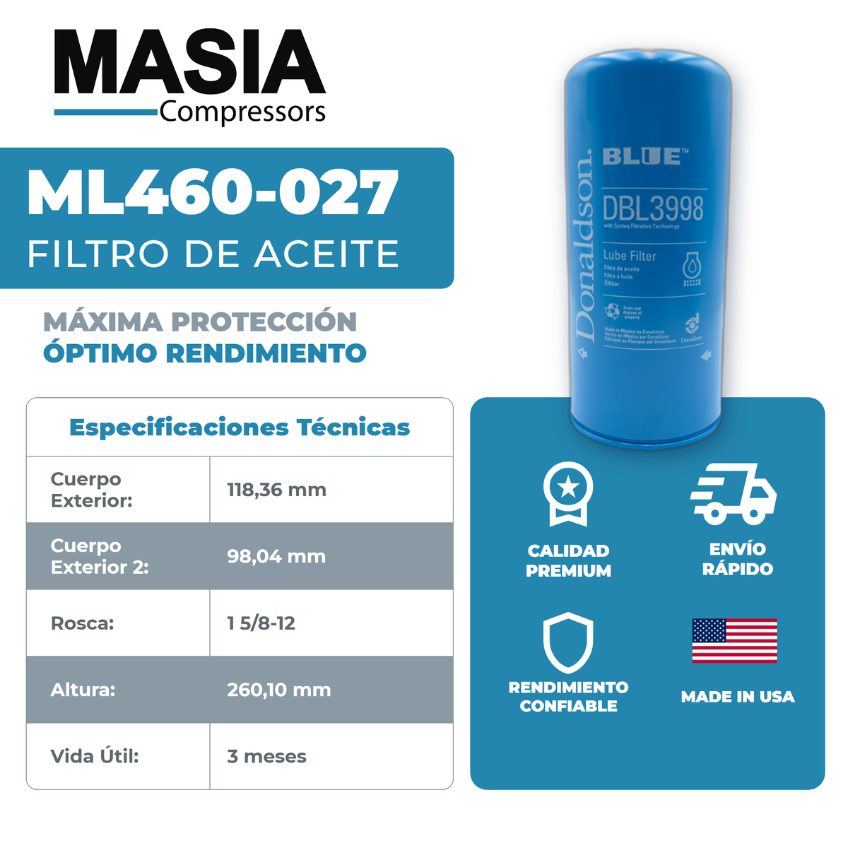 02250142-210 Filtro de Aceite Compatible con Sullair