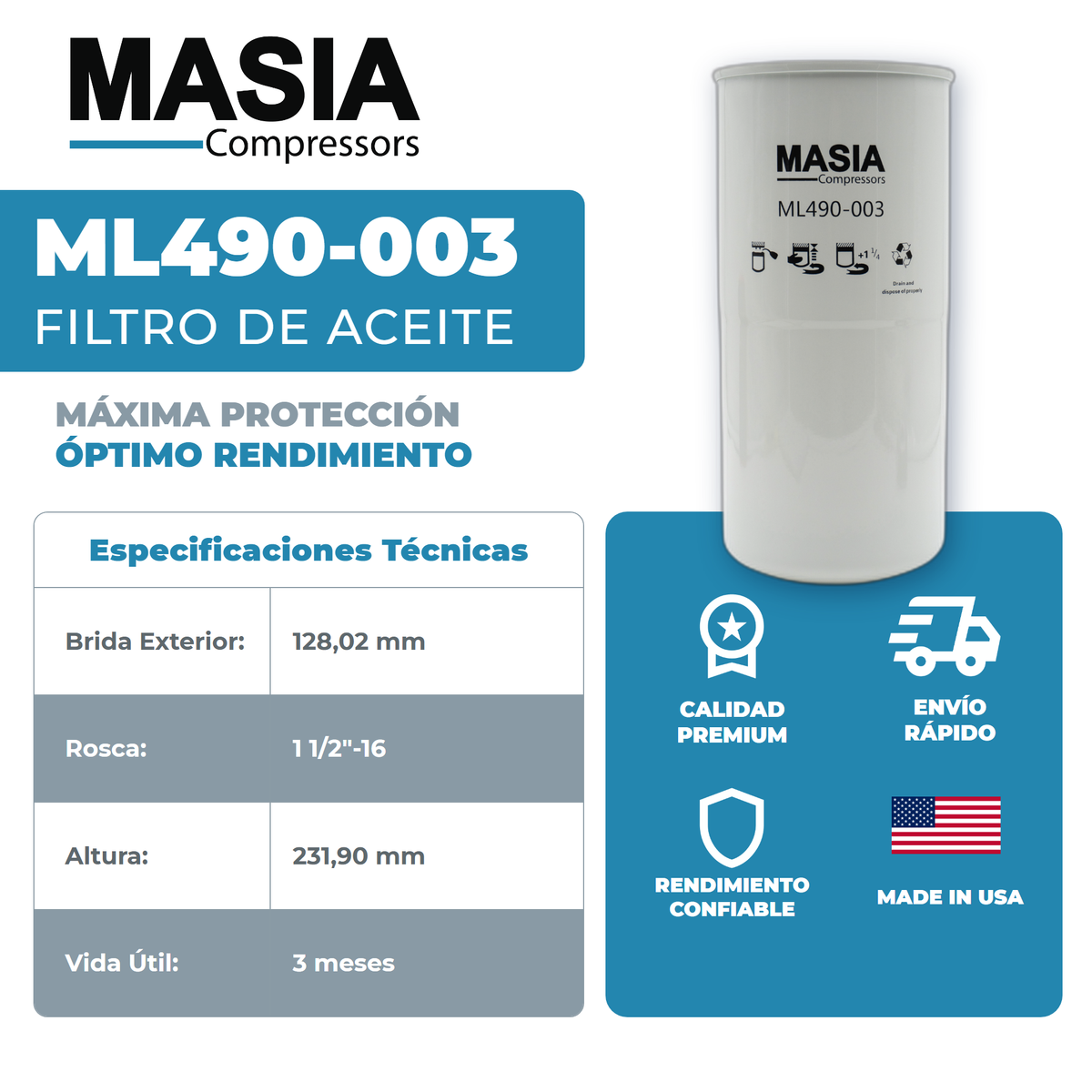 2117146 Filtro de Aceite Compatible con Gardner Denver