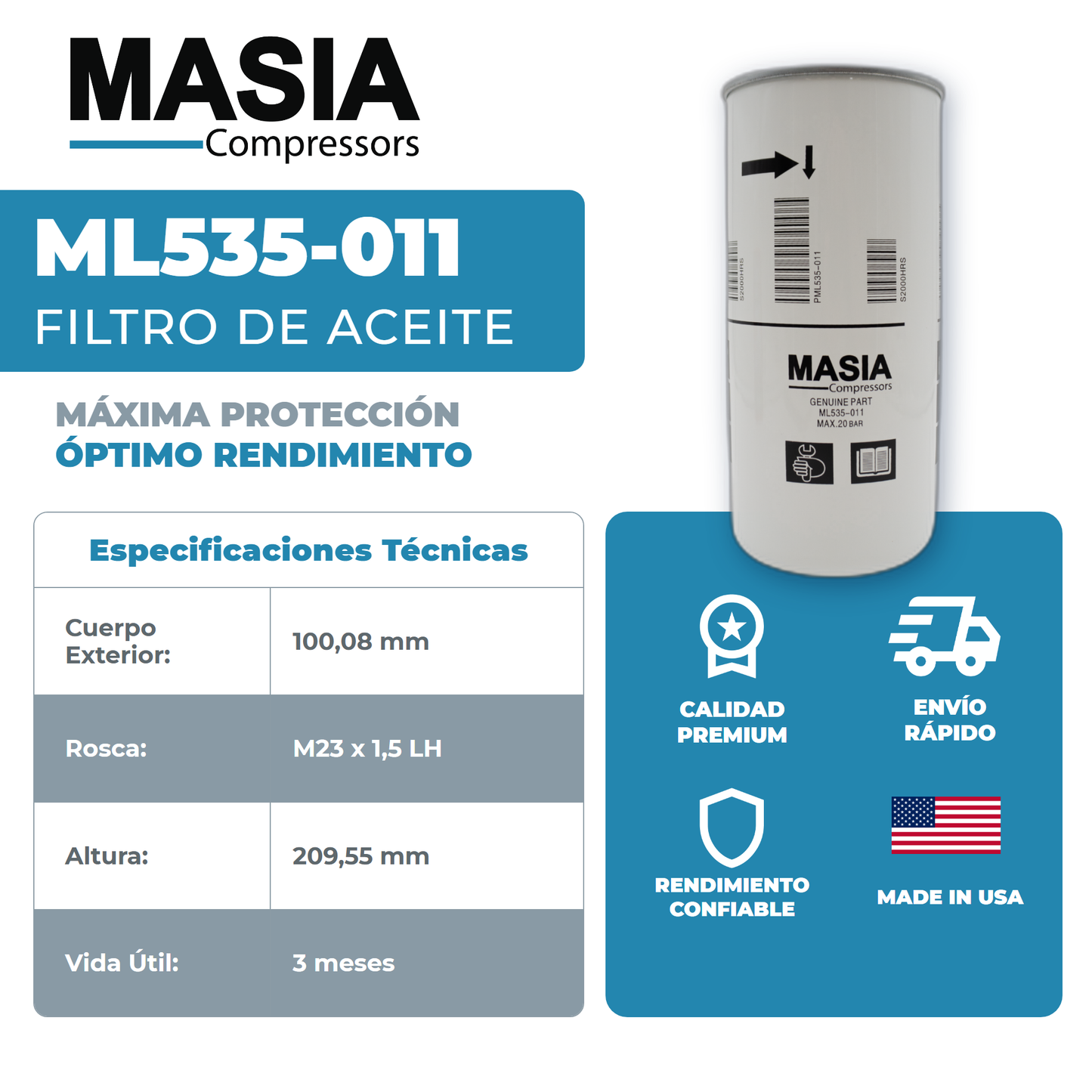 GA-30P FF Kit de Filtros 8000 Horas (6211-4743-00, 2903-7526-00, 1622-5696-00)