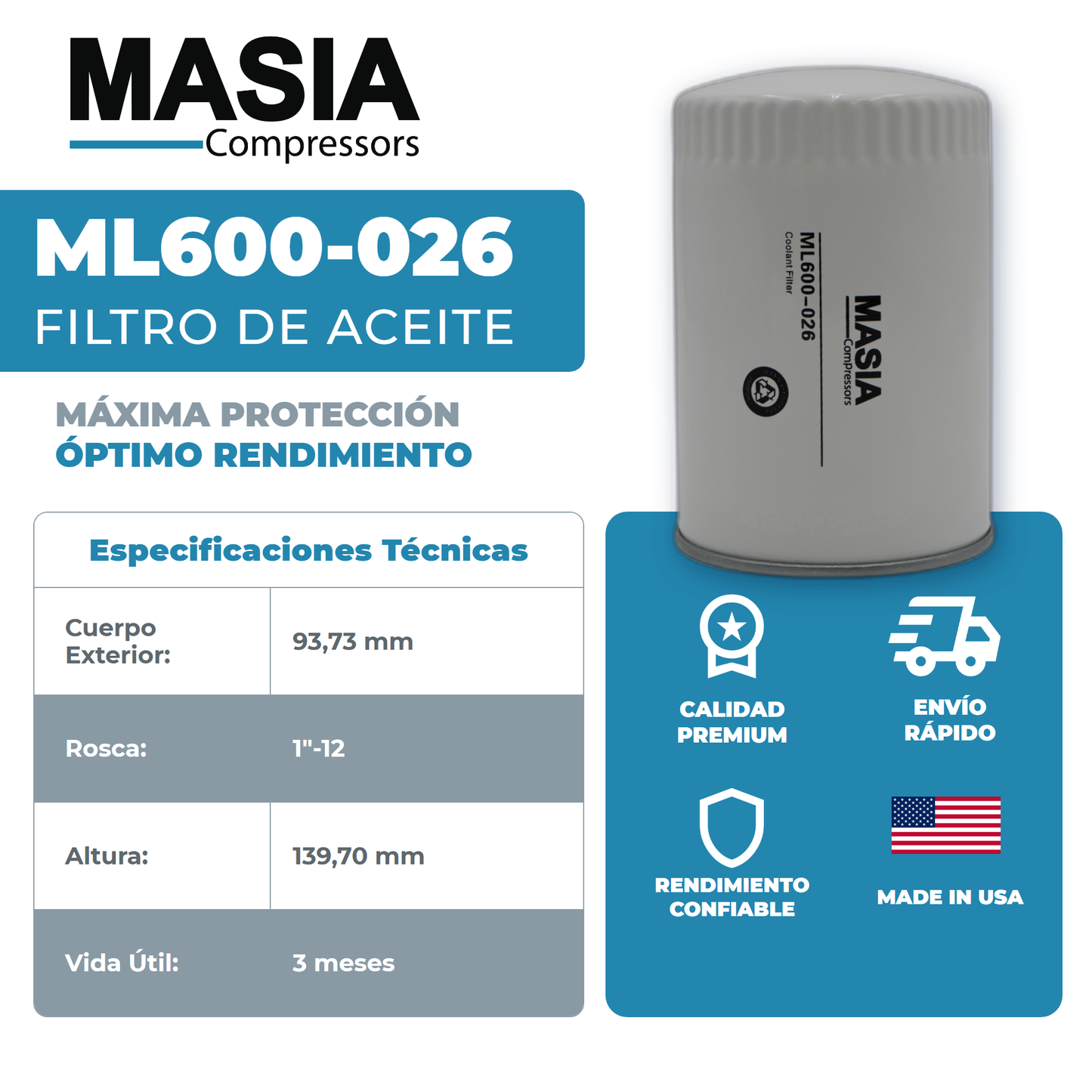 UP6-5 Kit de Filtros 2000 Horas Compatible Con Ingersoll Rand (88171913, 39329602)