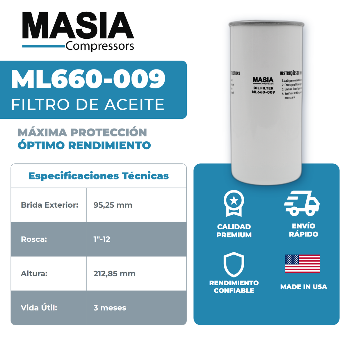 PC507 Filtro de Aceite Compatible con Bauer/Rotorcomp