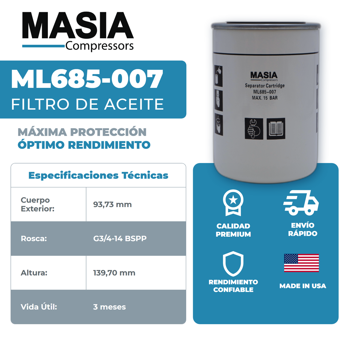 9057423 Filtro de Aceite Compatible con Abac American