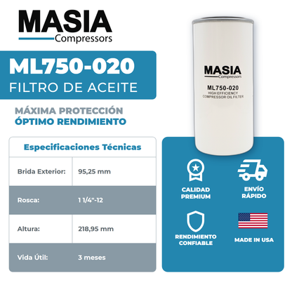 ML750-020 Filtro de Aceite Masia Compressors
