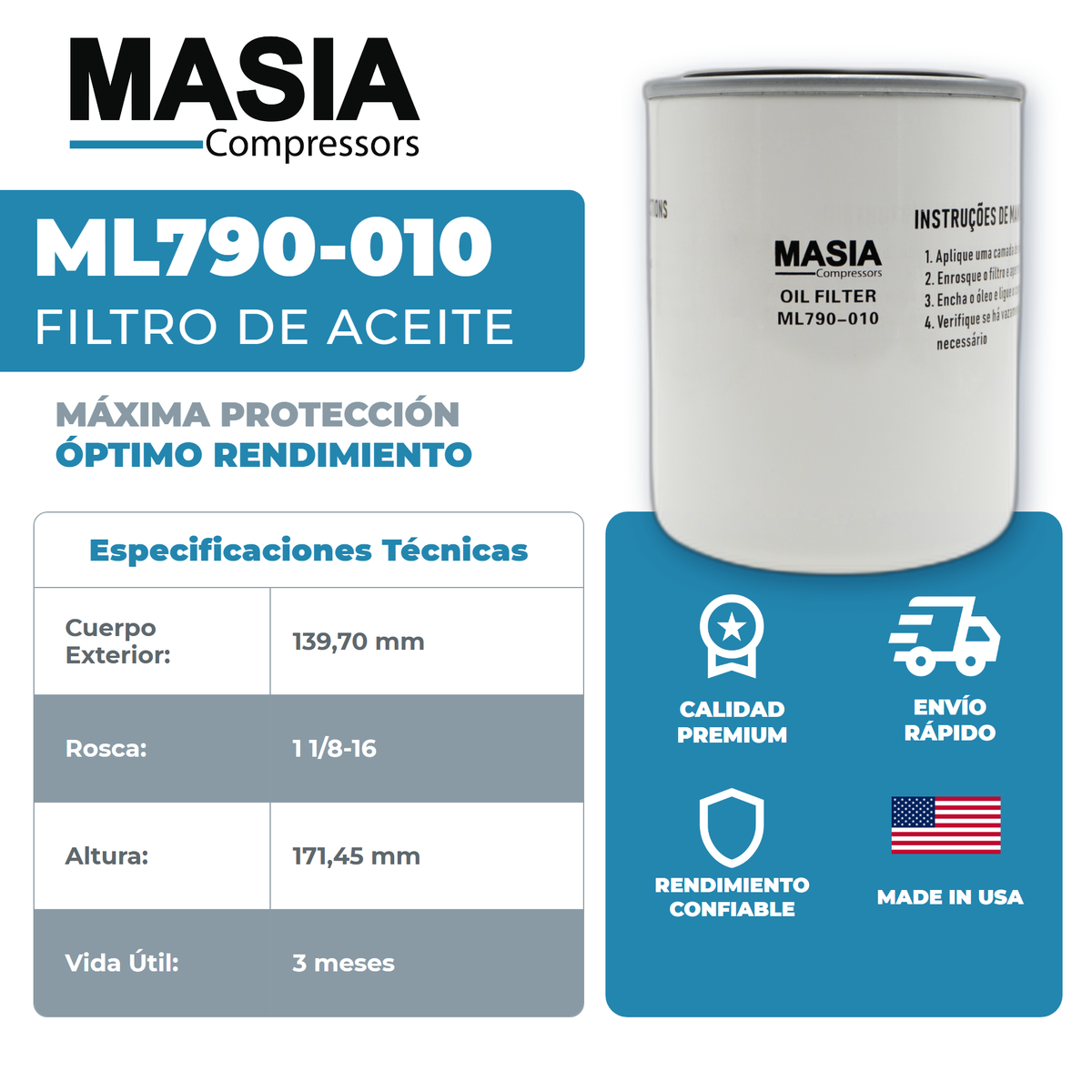 11381974 Filtro de Aceite Compatible con Compair