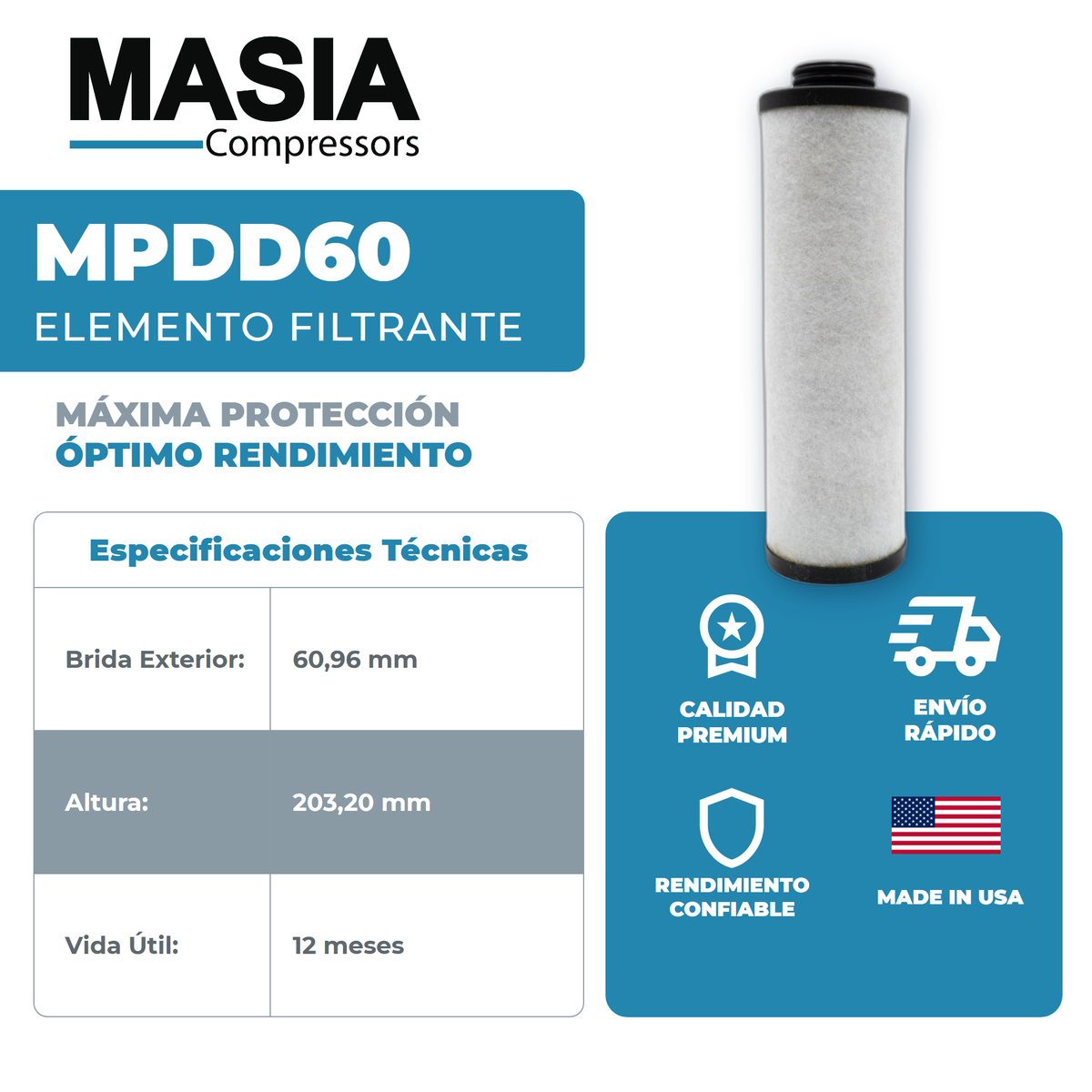 QPE175 Elemento Filtrante Compatible con Quincy