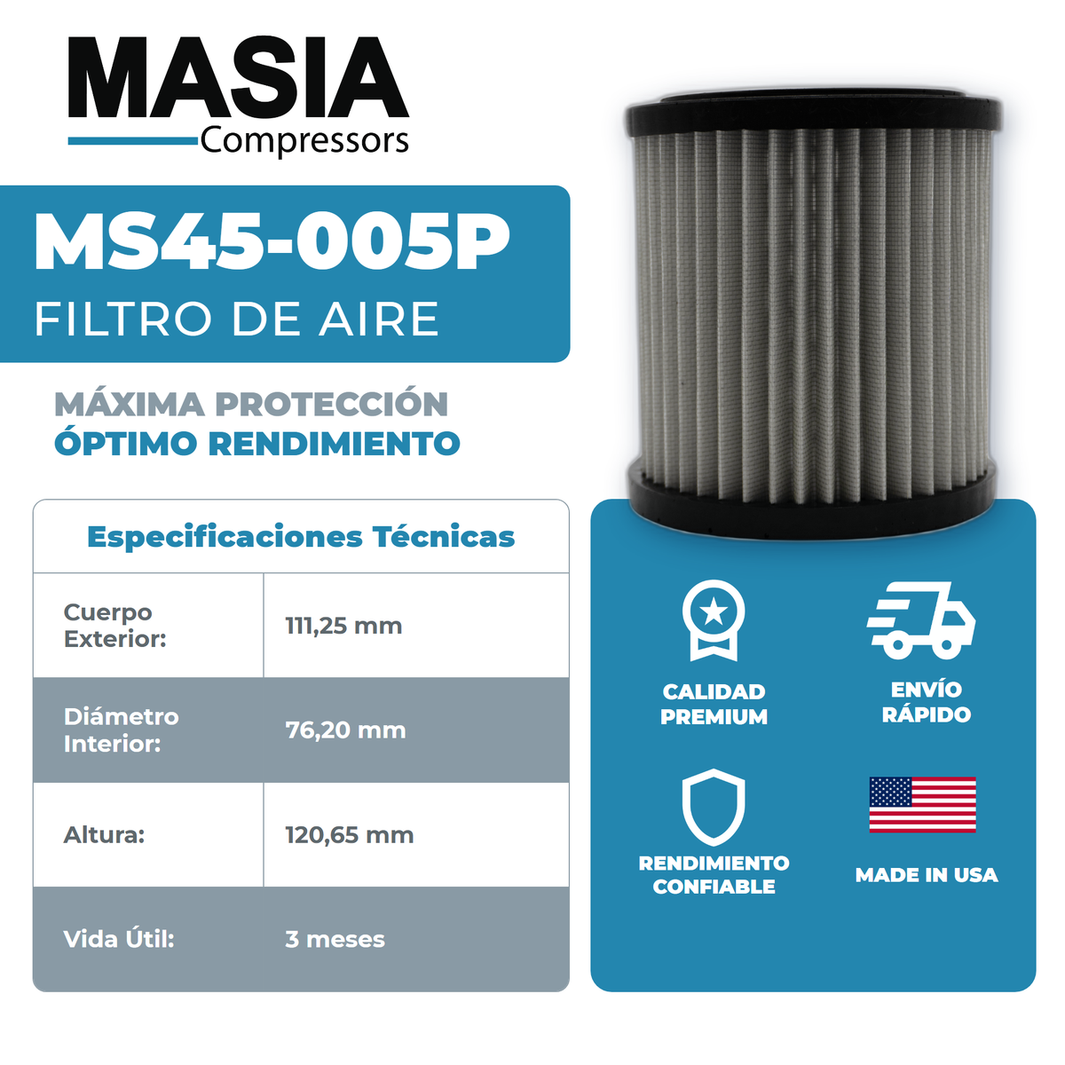 MS45-005P Filtro de Aire Masia Compressors