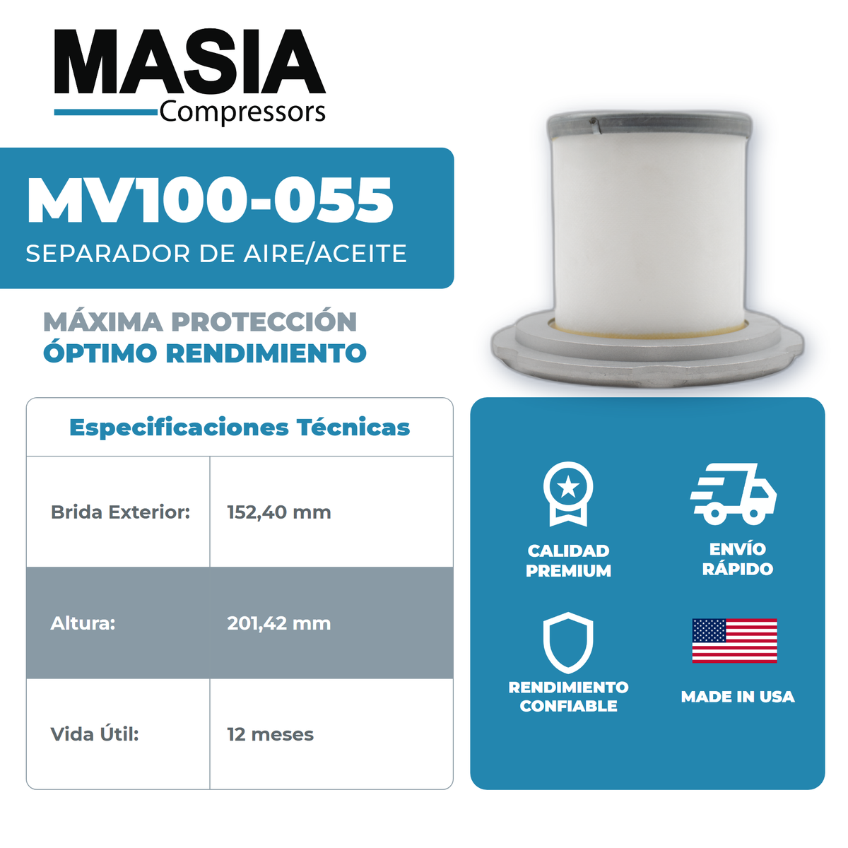 MV100-055 Filtro Separador Masia Compressors