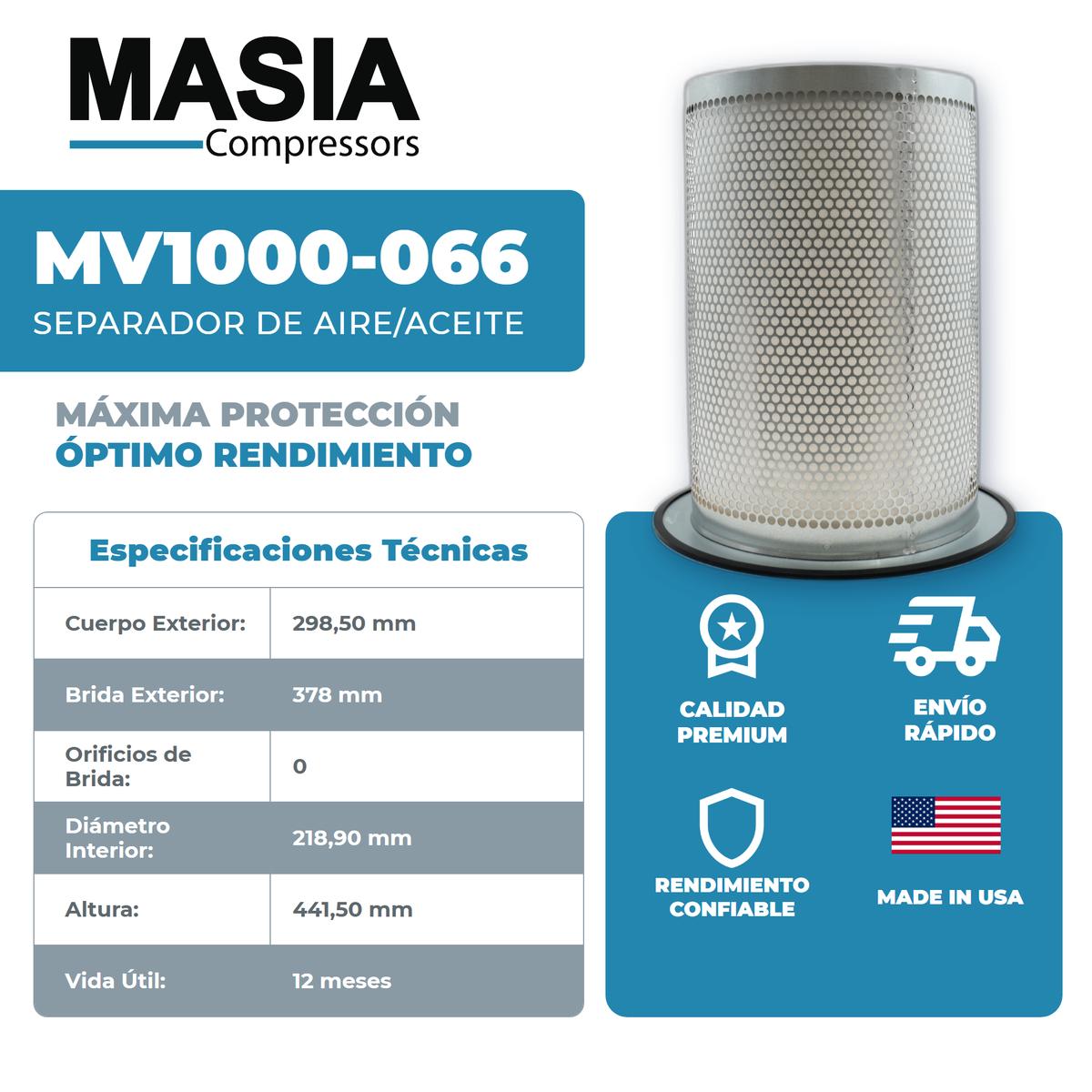 MV1000-066 Filtro Separador Masia Compressors