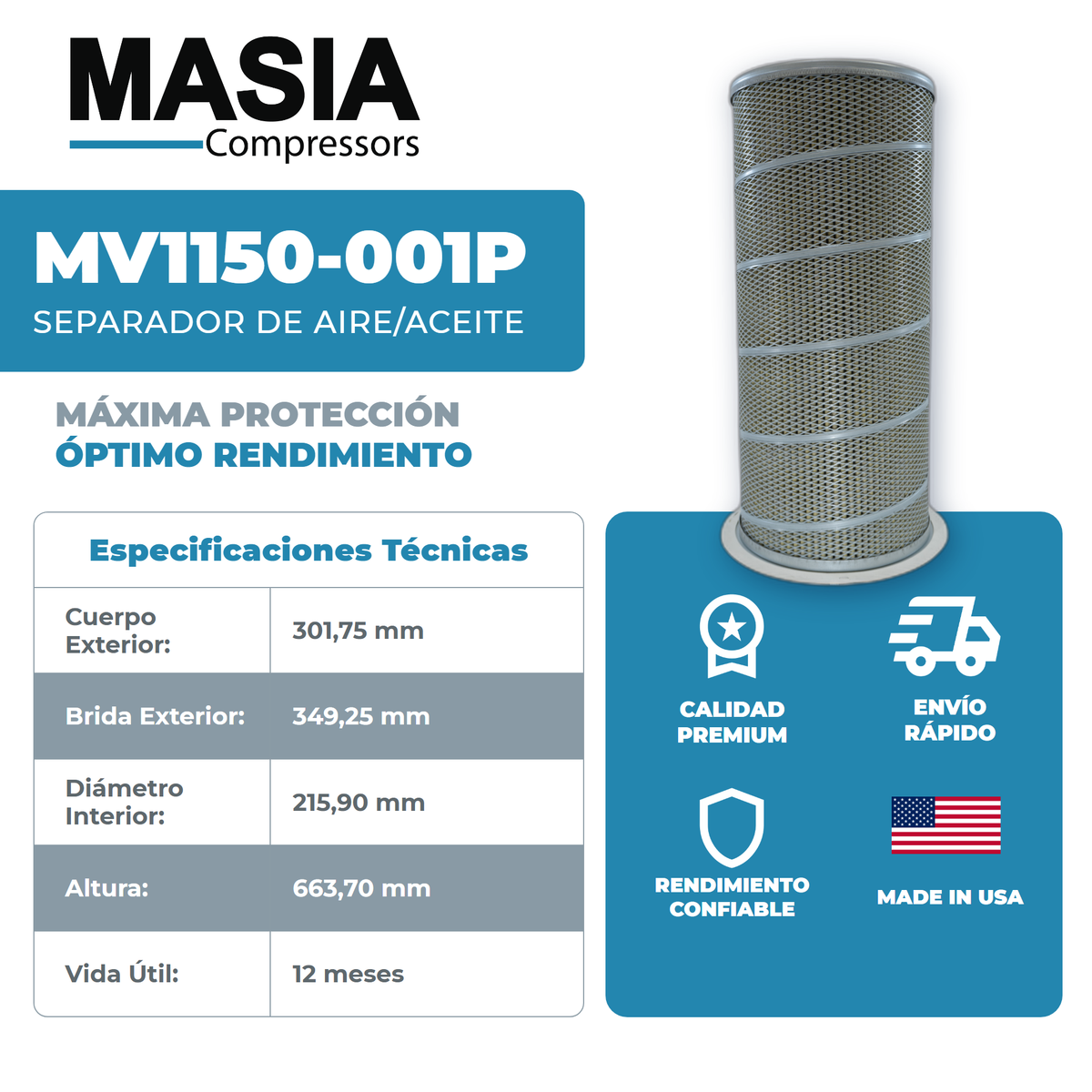 400731 Filtro Separador Compatible con Terex/Reedrill