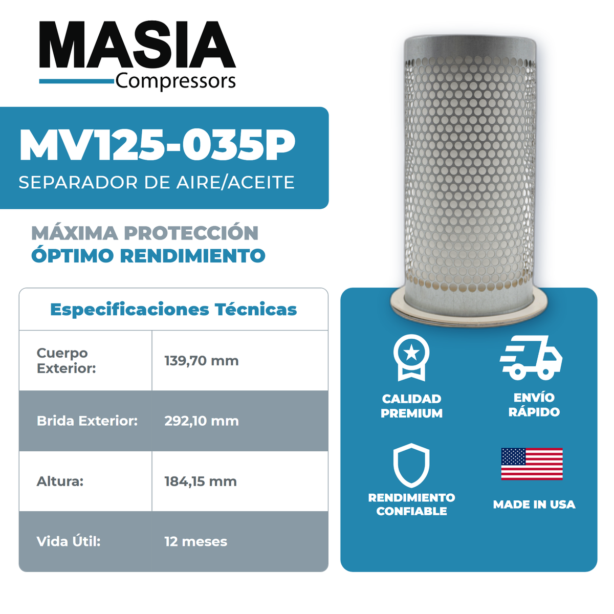 3060912 Filtro Separador Compatible con Mechanequip