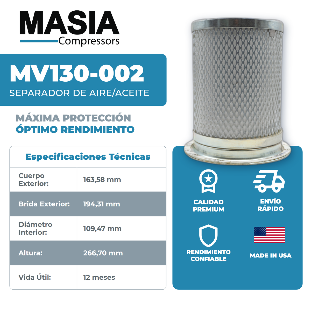 3070811 Filtro Separador Compatible con Mechanequip