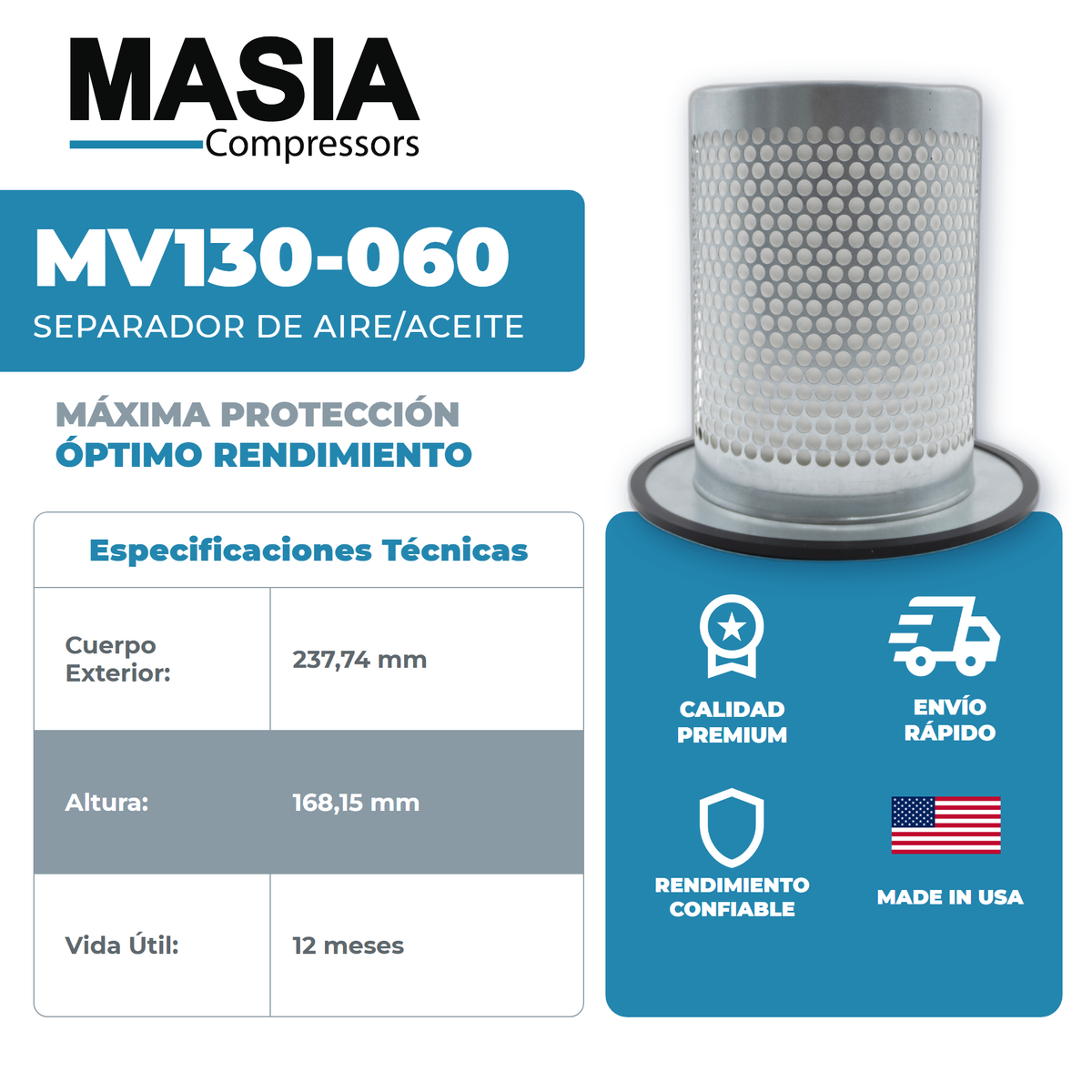 MV130-060 Filtro Separador Masia Compressors