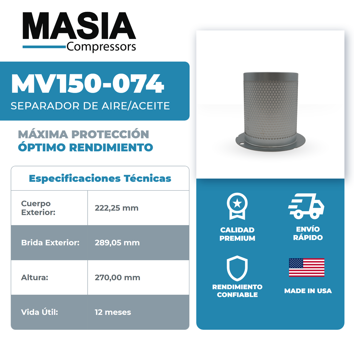 MV150-074 Filtro Separador Masia Compressors