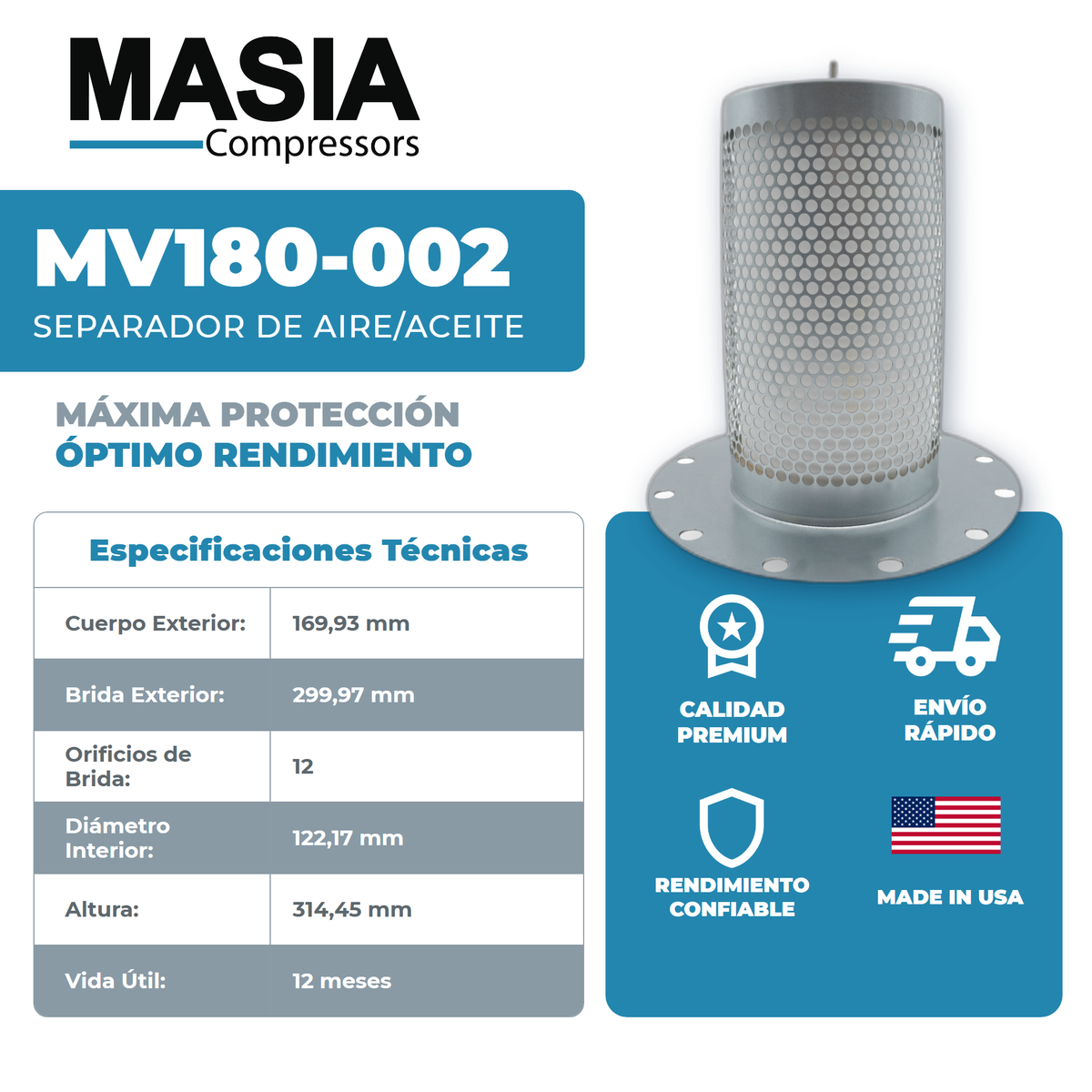 1613-2433-00 Filtro Separador Compatible con Atlas Copco
