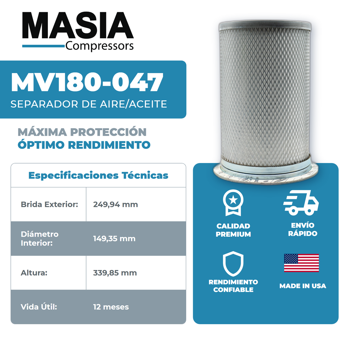 MV180-047 Filtro Separador Masia Compressors
