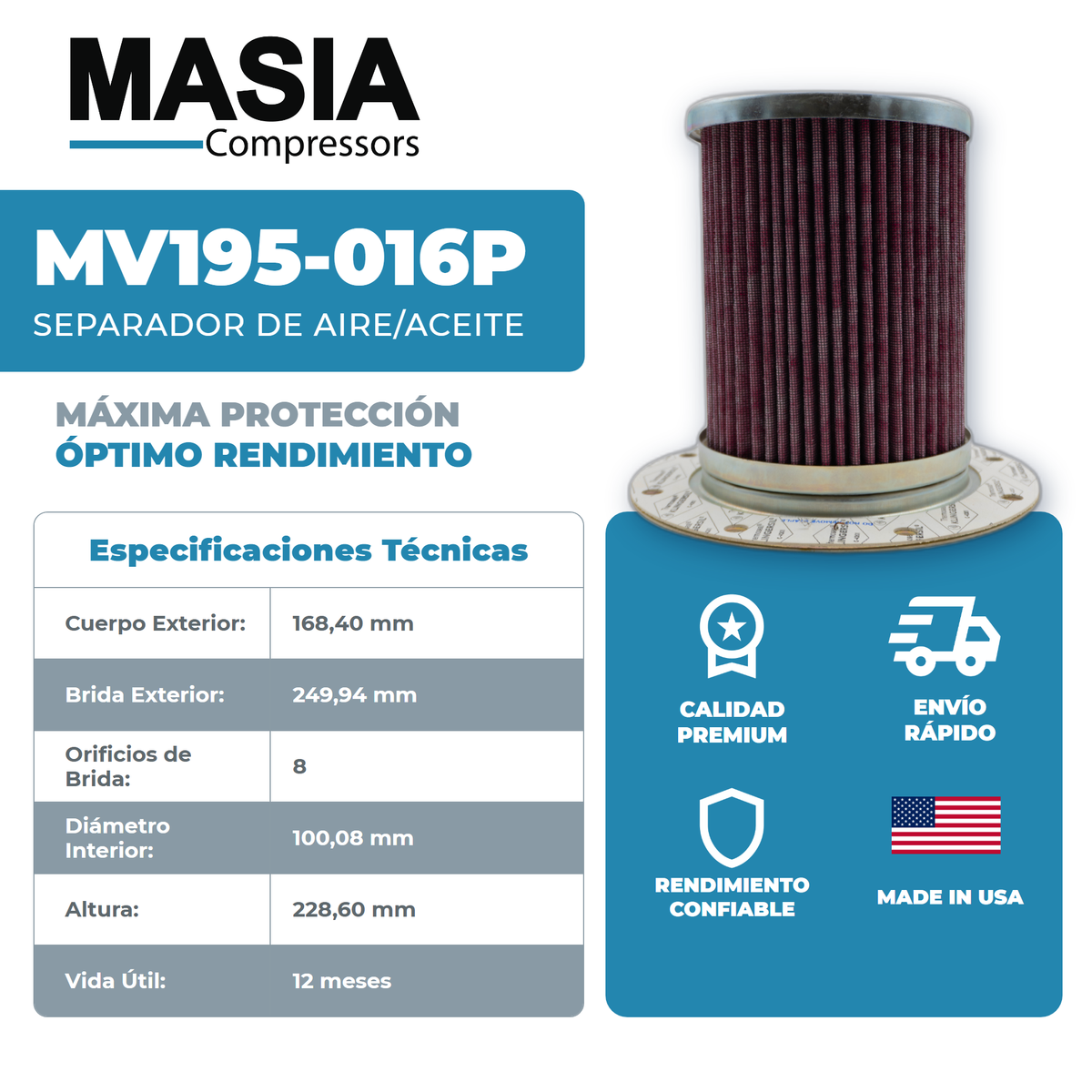 S138D1149 Filtro Separador Compatible con United Air Filter