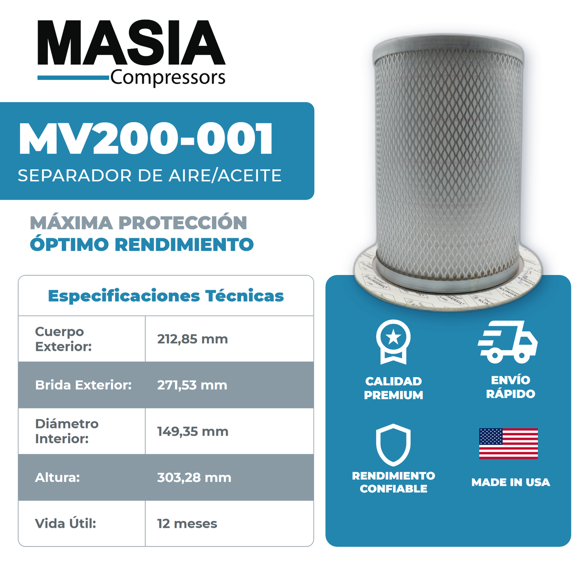 P52-5205 Filtro Separador Compatible con Donaldson