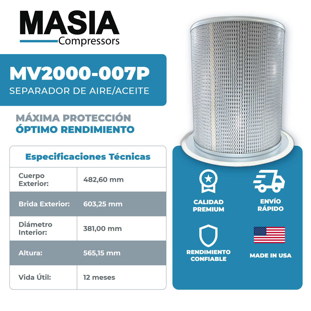 400988 Filtro Separador Compatible con Terex/Reedrill