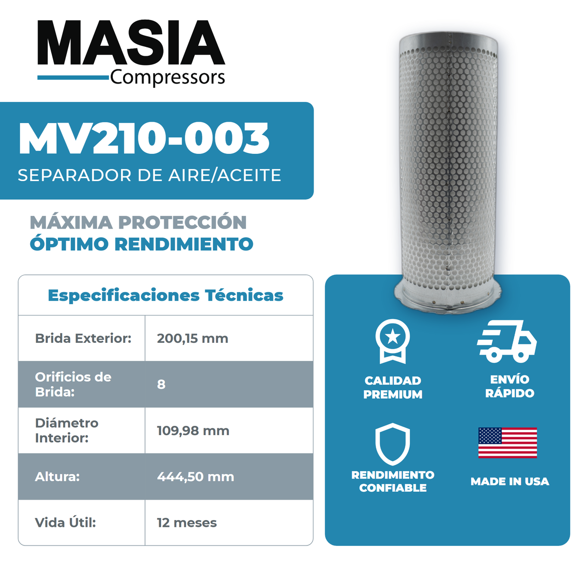 MV210-003 Filtro Separador Masia Compressors