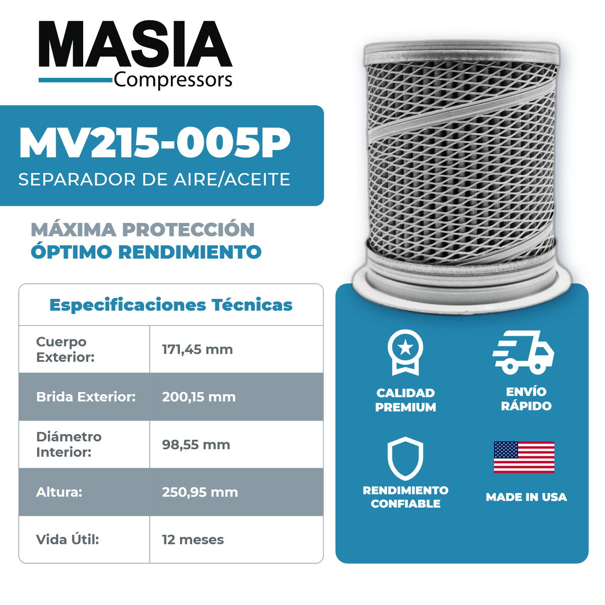 02250048-711 Filtro Separador Compatible con Sullair