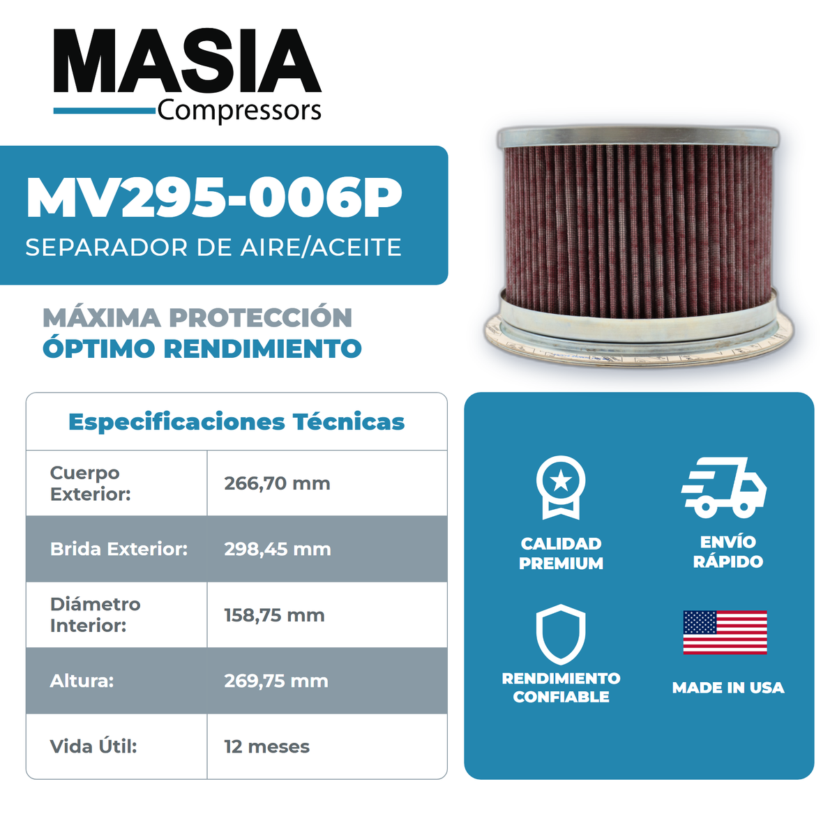 39894597 Filtro Separador Compatible con Ingersoll Rand