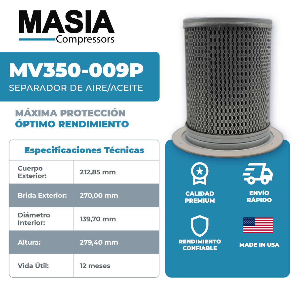 S138D1368 Filtro Separador Compatible con United Air Filter