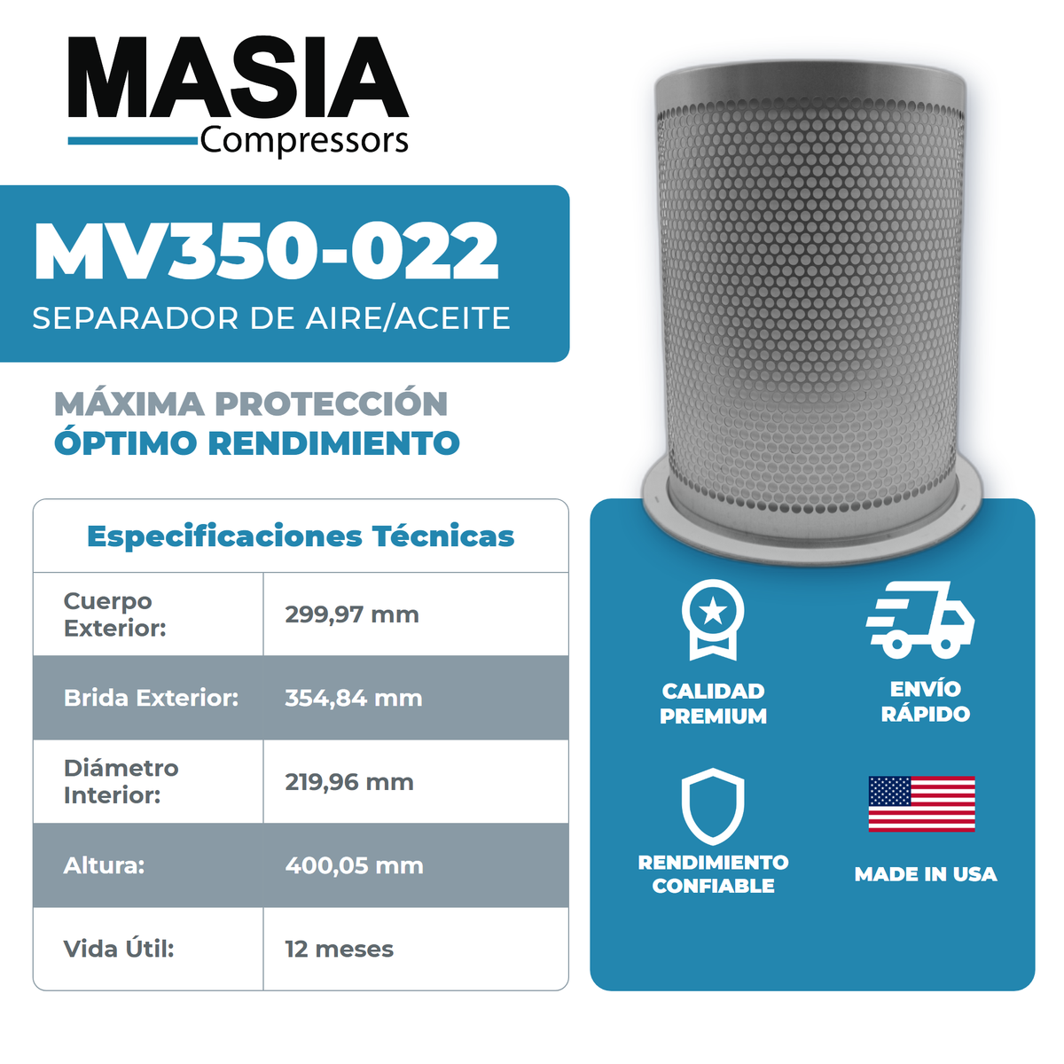 MV350-022 Filtro Separador Masia Compressors